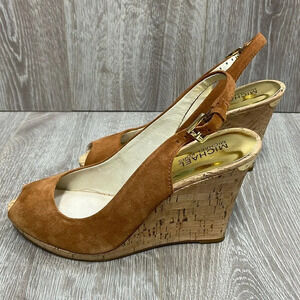 MICHAEL Michael Kors Cork Wedge Peep Toe Faux Suede Sandal 9M
